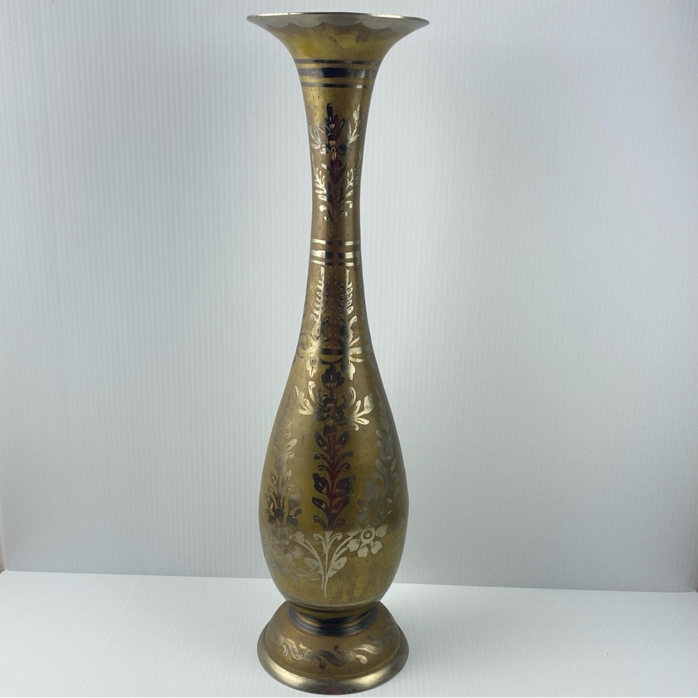 Vintage Brass Vase 18 inches Two Tone